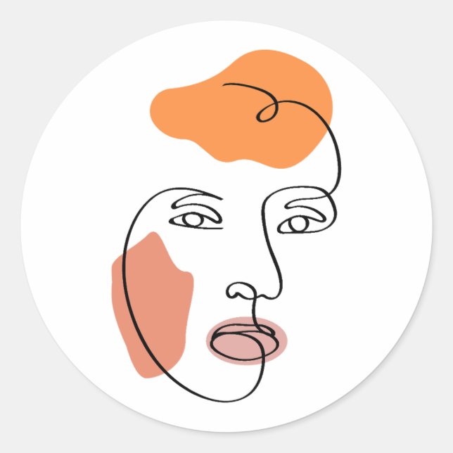 Adesivo Redondo Arte de Linha Retraição Mínima Abstrato (Frente)