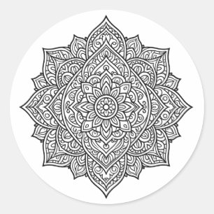 Adesivo Redondo Arte de Mandala de Linha Preta Intricada
