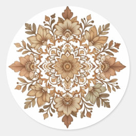 Adesivo Redondo Arte de Mandala Floral Intrincado em Tons Marrons
