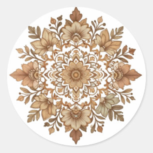 Adesivo Redondo Arte de Mandala Floral Intrincado em Tons Marrons