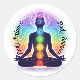 Adesivo Redondo Arte de Meditação dos Chakras   Sete Símbolos Colo