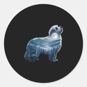 Adesivo Redondo Arte de montanha de amante de cão da floresta ao l