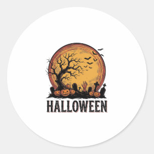 Adesivo Redondo Arte de Morcego Lua de Cemitério de Halloween Vint