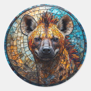 Adesivo Redondo Arte de Mosaico de Vidro Colorido de Hiena Majesto