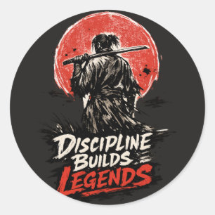 Adesivo Redondo Arte de Motivação da Disciplina Samurai