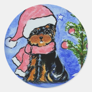 Adesivo Redondo Arte de Natal de Yorkie Poo