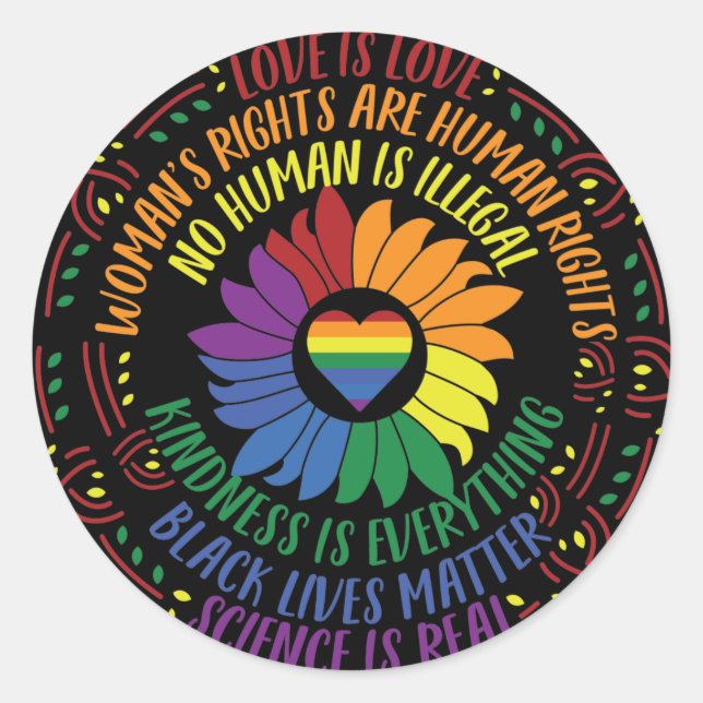 Adesivo Redondo Arte de Palavras sobre Justiça Social (Frente)