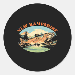 Adesivo Redondo Arte de pesca com mosca de truta de New Hampshire