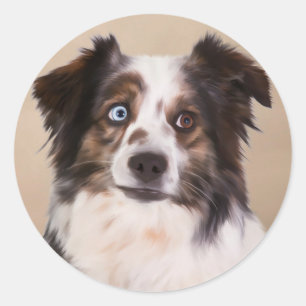 Adesivo Redondo Arte de pintura a óleo do cão pastor australiano