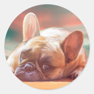 Adesivo Redondo Arte de pintura em aquarela de Bulldog Francês Fof
