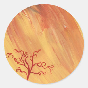 Adesivo Redondo Arte de Pintura Minimalista da Árvore Vermelha