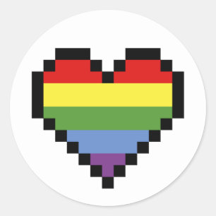 Adesivo Redondo Arte de pixel do orgulho arco-íris LGBT