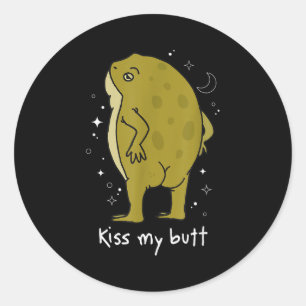 Adesivo Redondo Arte de Rã Cottagecore Beije Meu Traseiro Rã Engra