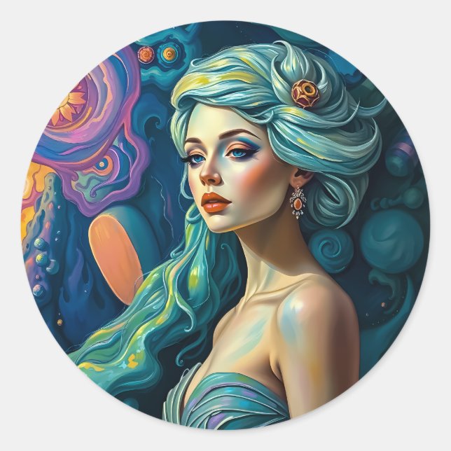 Adesivo Redondo Arte de retrato surreal vibrante (Frente)