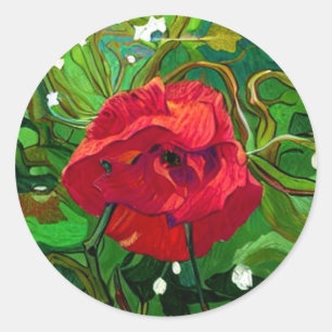 ADESIVO REDONDO ARTE DE ROSA VERMELHA