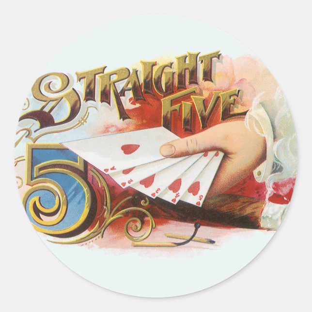 Adesivo Redondo Arte de rótulo de charuto vintage Straight Flush c (Frente)