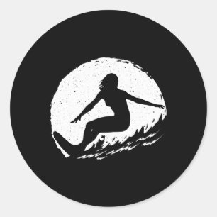Adesivo Redondo Arte de Surf para Mulheres Meninas Praia Surfista
