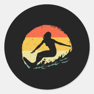 Adesivo Redondo Arte de Surf para Mulheres Meninas Praia Surfista