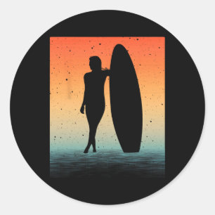 Adesivo Redondo Arte de Surfista para Mulheres Meninas Prancha de