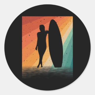 Adesivo Redondo Arte de Surfista Para Mulheres Meninas Prancha de