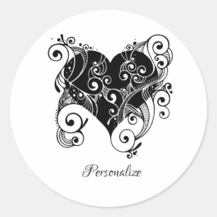 Adesivo Redondo Arte de Tatuagem de Coração Preto Gótico Personali