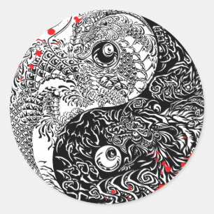 Adesivo Redondo Arte de tatuagem Yin Yang Drgones, legal sangue