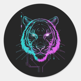 Adesivo Redondo Arte de tigre digital néon