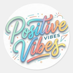 Adesivo Redondo Arte de Tipografia de Vibrações Positivas Colorida