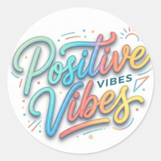 Adesivo Redondo Arte de Tipografia de Vibrações Positivas Colorida