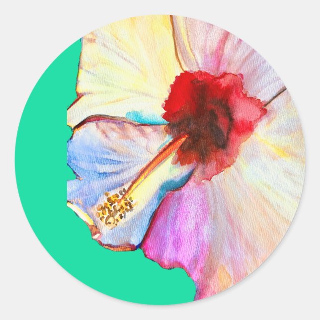 Adesivo Redondo Arte de tulipas de aquarela rosa (Frente)