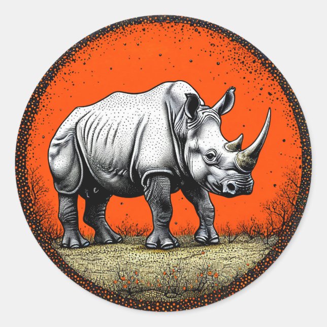 Adesivo Redondo Arte de vida selvagem ousada de rinoceronte estili (Frente)