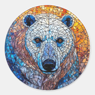 Adesivo Redondo Arte de Vidro Manchado de Urso Polar Majestoso