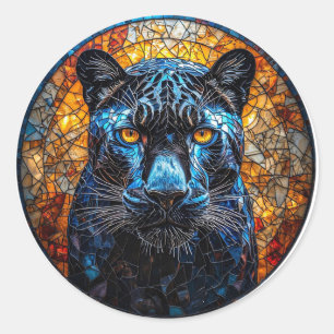 Adesivo Redondo Arte de Vidro Manchado Pantera Majestosa