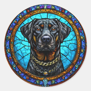 Adesivo Redondo Arte de Vidro Pintado de Cachorro