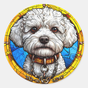 Adesivo Redondo Arte de Vidro Pintado de Cachorro