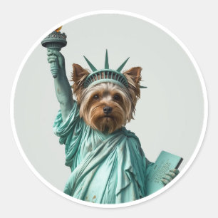 Adesivo Redondo Arte de Yorkshire Terrier Inspirada na Estátua da