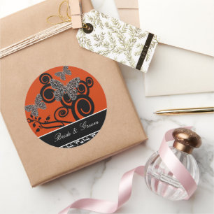 Adesivo Redondo Arte Deco Borboleta Noiva e noiva