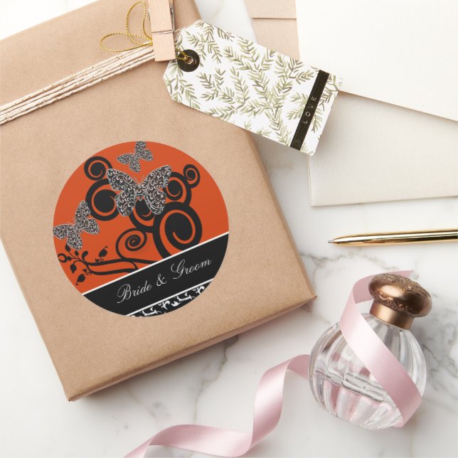 Adesivo Redondo Arte Deco Borboleta Noiva e noiva (Presentear)