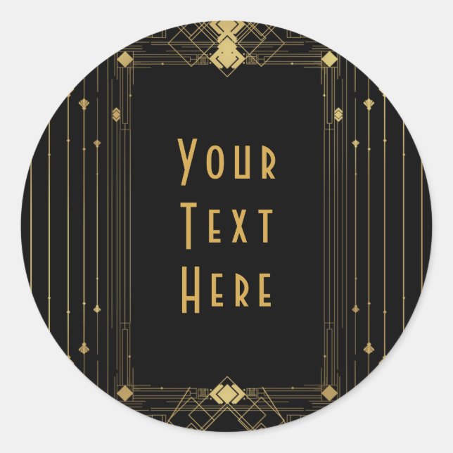 Adesivo Redondo Arte Deco Dourado e Preto Gatsby Anos 20 Elegante (Frente)