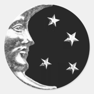 Adesivo Redondo Arte Deco Moon and Stars - Preto e Prata
