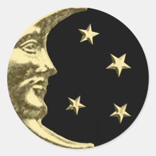 Adesivo Redondo Arte Deco Moon e Estrelas - Preto e Dourado