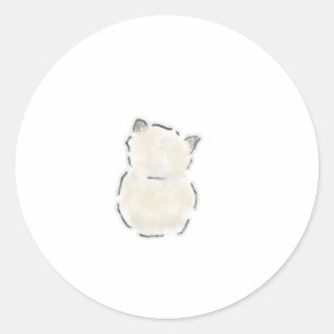 Adesivo Redondo Arte Desenhada à Mão de Gato Branco Fofinho Vista