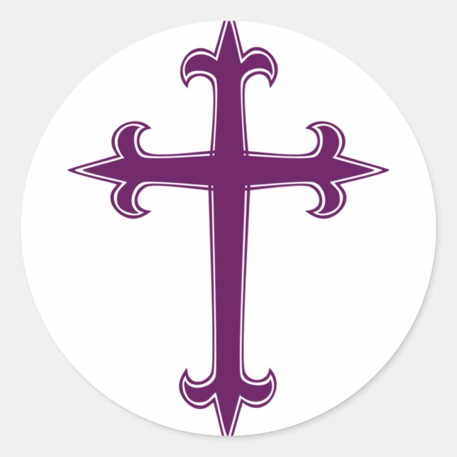 Adesivo Redondo Arte Devocional de Quaresma e Advento da Cruz Roxa (Frente)