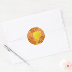 Adesivo Redondo Arte Digital de Coração Laranja e Amarelo