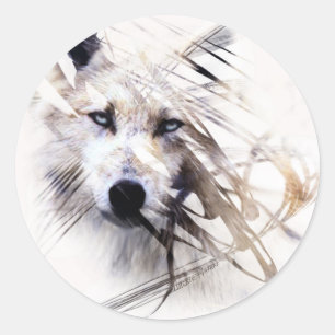 Adesivo Redondo Arte do animal dos lobos do lobo branco