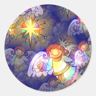 Adesivo Redondo Arte do anjo do Natal feliz