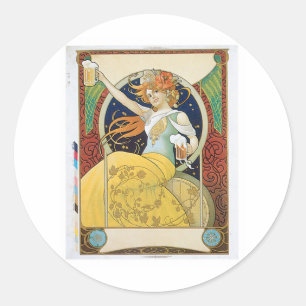 Adesivo Redondo Arte do anúncio da bebida do vintage da cerveja