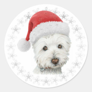 Adesivo Redondo Arte do cão de Westie do Natal