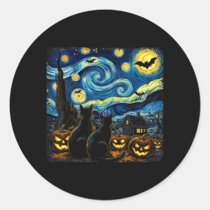 Adesivo Redondo Arte do Céu Noturno Amante de Gato Preto Halloween
