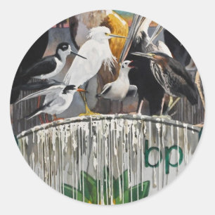 Adesivo Redondo Arte do desastre do óleo da língua da galinha